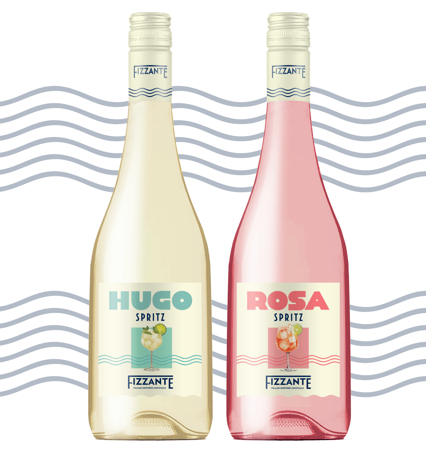 Image of two fizzante spritz bottles, one pale yellow and one light pink